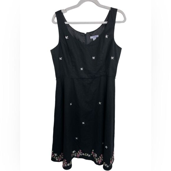 Dress barn A Line Dress Black Floral Embroidered Linen & Rayon Back Zip size 12 - Picture 1 of 14
